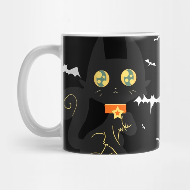 "Happy Halloween" Star Collar Black Cat by saradaboru